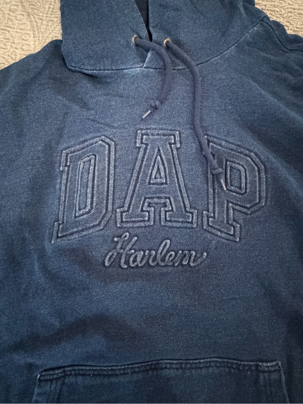 GAP x DAP - Navy Embroidered Pullover Hoodie with 'Harlem' Script